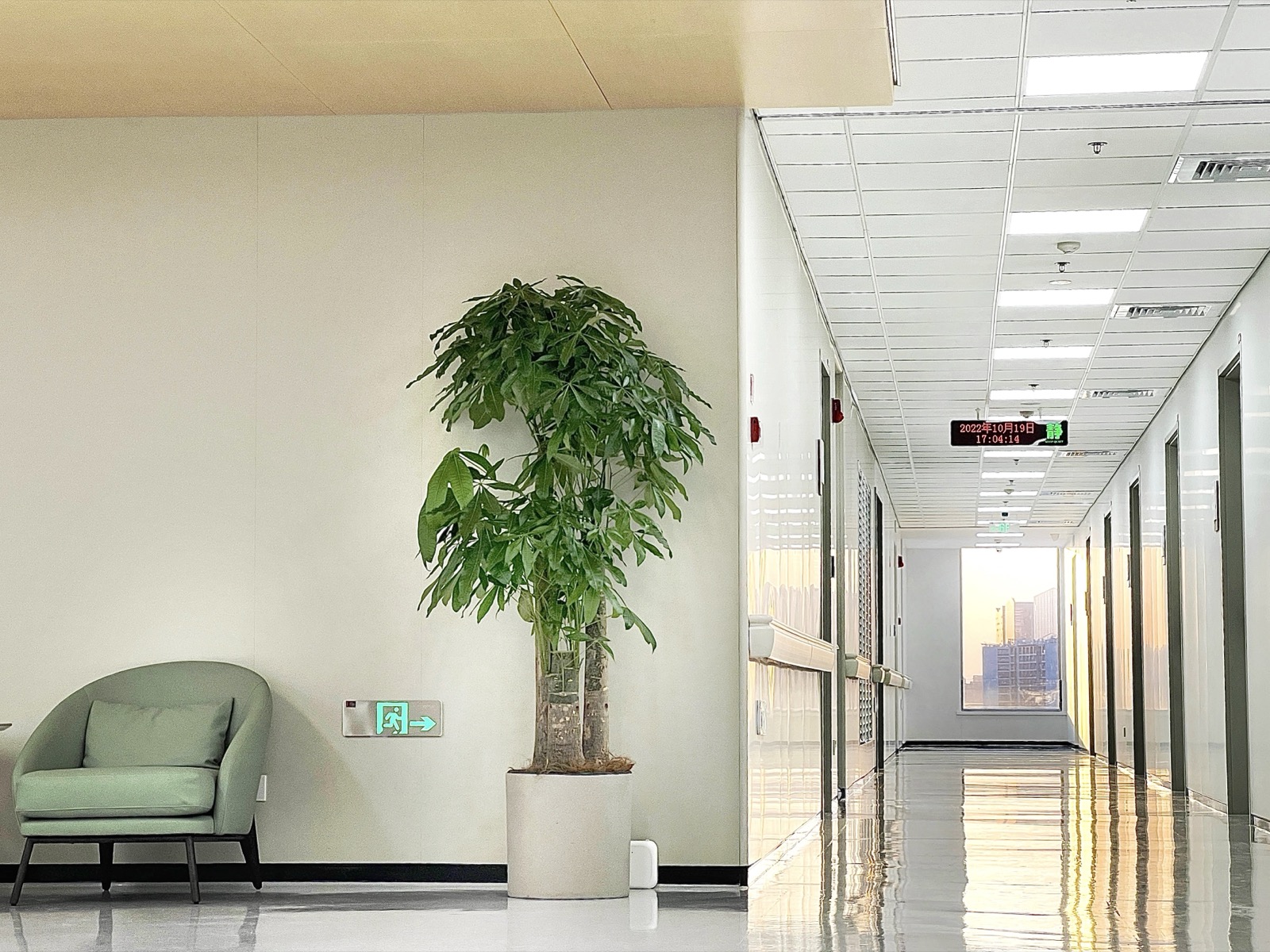 Patient lounge with sunset views